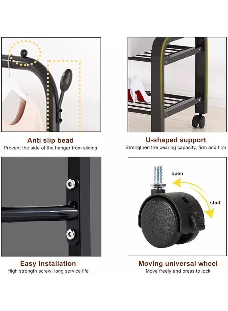 Cozara Metal Clothes Hanger Organizer and White Clothes Stand with Wheels 110x55x150 cm - Image 4