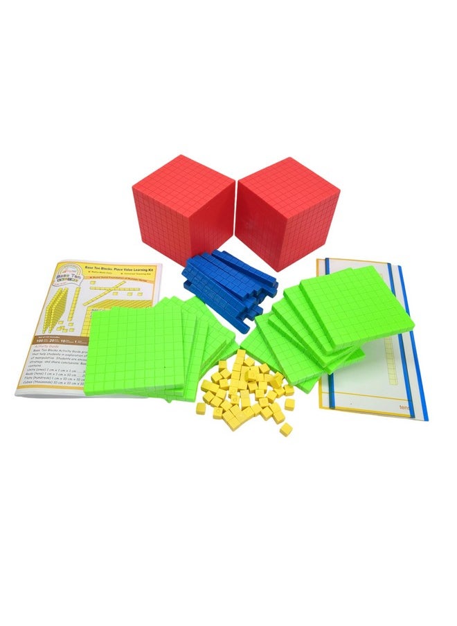 StepsToDo - Base Ten Blocks Kit - 84 Pcs Multicolor Set With Place Value Mats & Activity Book - Includes 2 Thousand Cubes, 12 Hundred Flats, 20 Ten Rods, 50 Unit Blocks - Math Teaching Aid For Kids - Image 1