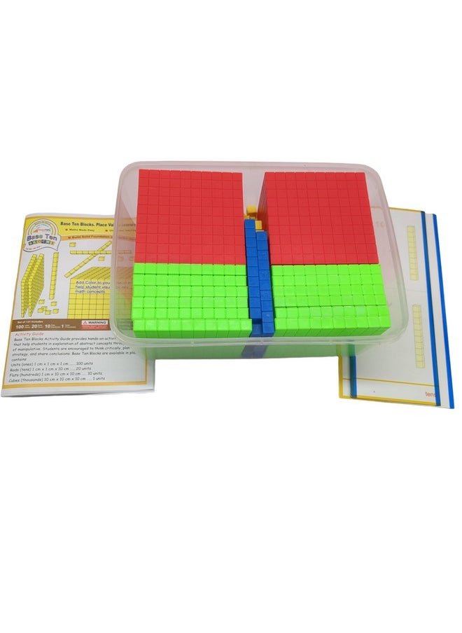 StepsToDo - Base Ten Blocks Kit - 84 Pcs Multicolor Set With Place Value Mats & Activity Book - Includes 2 Thousand Cubes, 12 Hundred Flats, 20 Ten Rods, 50 Unit Blocks - Math Teaching Aid For Kids - Image 1