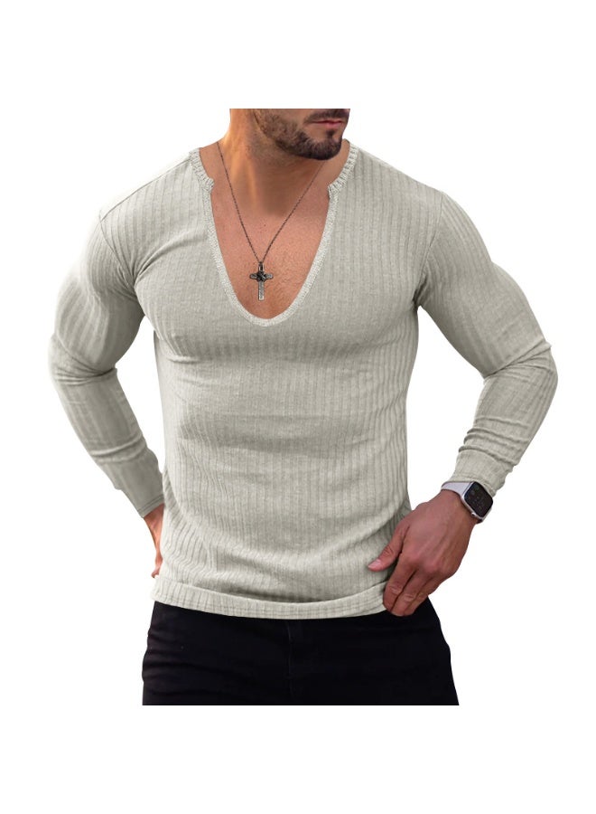 Slim Fit Long Sleeve Knitted Sweater for Men Solid Color Casual Top V Neck Thin Model Suitable for Autumn And Winter - Image 1