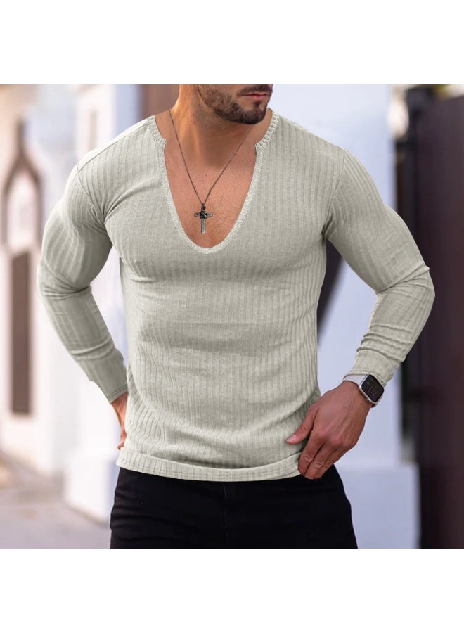 Slim Fit Long Sleeve Knitted Sweater for Men Solid Color Casual Top V Neck Thin Model Suitable for Autumn And Winter - Image 2