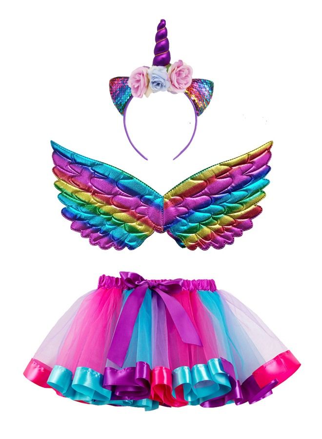 3-Piece Cosplay Inspired Cotton Polyester Rainbow Birthday Party Outfit 3years - Image 1