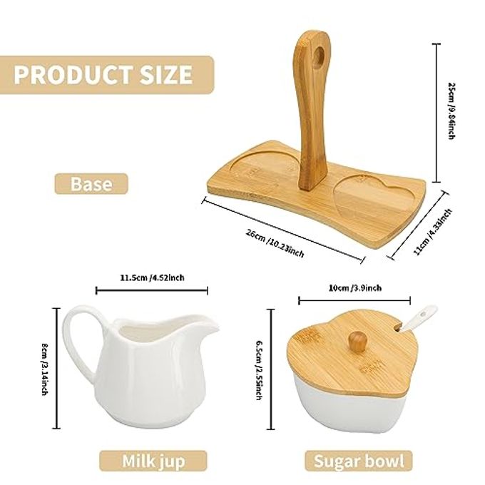 PTSGCAI Creamer And Sugar With Carry Tray Set, Ceramic Cream And Sugar Bowl Set With Spoon & Lid, Vintage Cream Pitcher Sugar Jar With Tray, Creamer Dispenser Sugar Holder Container, Coffee Serving Set - Image 2