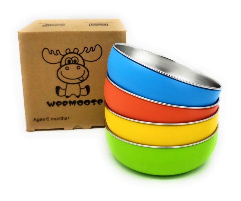 WeeMoose Premium 304 Stainless Steel Baby Bowls with Removable Silicone Shell | Set of 4 Bowls | Toddler Food Bowls Snack Container - Image 1