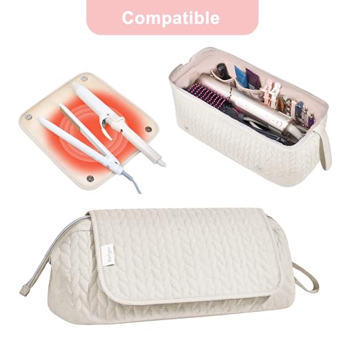 KarSyon Hair Tools Travel Bag Karsyon Heat Resistant Mat Case Hot Tools Straightener, Curling Iron,Hair Dryers,Haircare Accessories Travel Essentials for Women 2 in 1 Organizer Bags(Beige) - Image 3