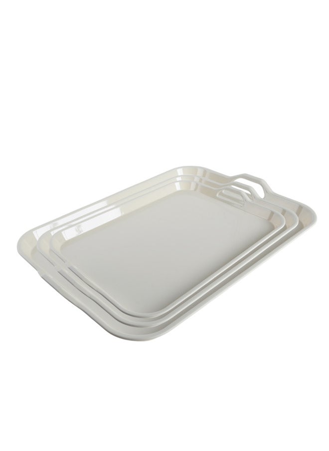 Trust - 3-Piece Melamine Serving Tray Set Small Size 38CM, Medium Size 45CM & Large Size 52CM Beige - Image 1