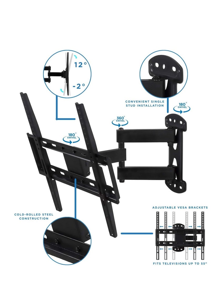 BGM Enhance Your TV Setup with the Mount-It! Full Motion Corner TV Wall Mount Bracket: Perfect for VESA 400 x 400 TVs, Extendable Arm for Articulation, Swivel, Tilt - Ideal for 32-50 Inch TVs, Supports up  - Image 3