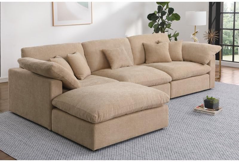 LUXURY LUXE أريكة زاوية فاخرة على شكل U مع أوتومان قابل للإزالة - Image 4