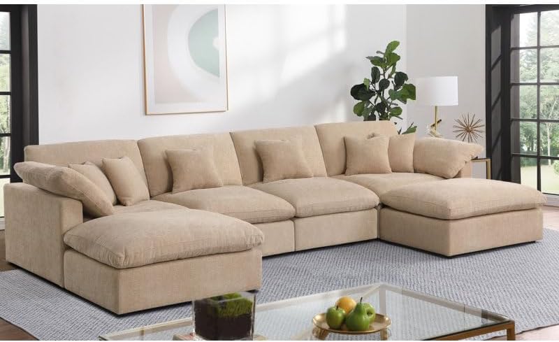 LUXURY LUXE أريكة زاوية فاخرة على شكل U مع أوتومان قابل للإزالة - Image 1