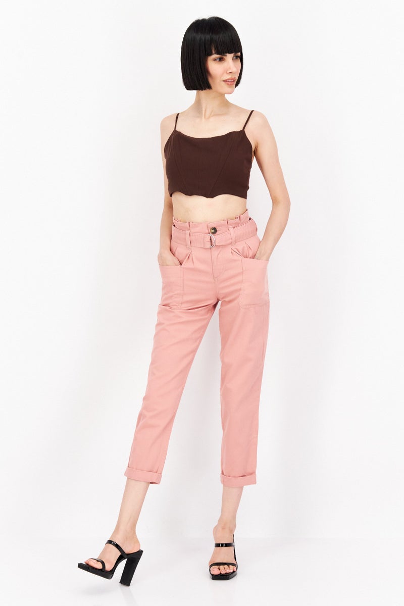 Miss Selfridge Women Regular Fit Chino Solid Pants, Pink - Image 4