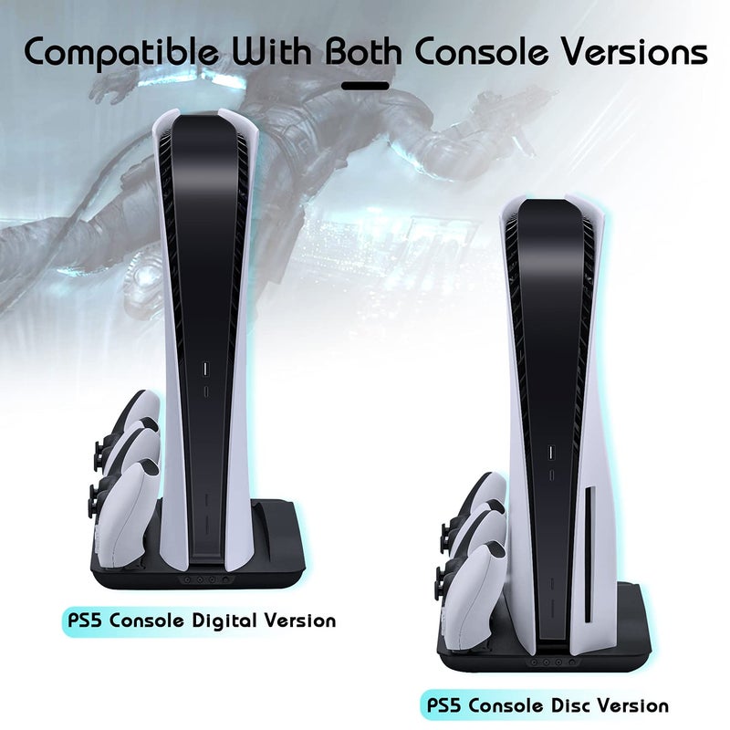 Mcbazel Cooling Fan and Dual Controller Charger Station for PS5 Console, Cooler Station and Charging Dock with Extra USB Ports for PlayStation 5 UHD and Digital Edition - Black(NOT for PS5 Slim/Pro) - Image 4