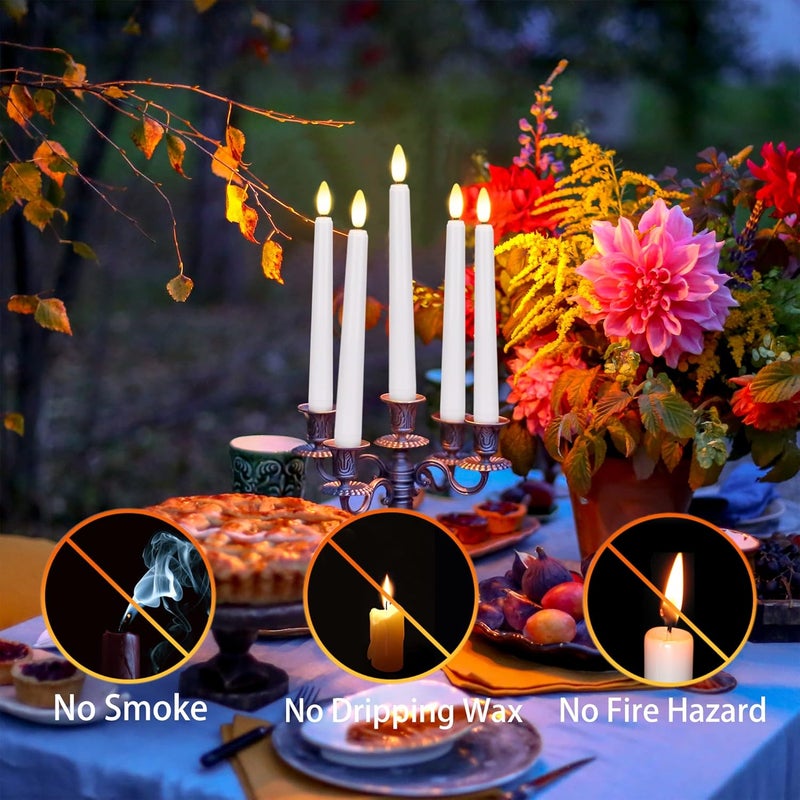 FPOO Flameless Taper Candles Flickering with Remote Timer, 4PCS Battery Operated Window Candles with Gold Candlesticks and Suction Cups, 8 Inch Warm White 3D Flame Candle for Home, Xmas Decor(White) - Image 3