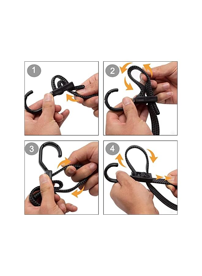 The Bros Bungee Cords with Hooks, Set of 4 Long Bungee Straps Heavy Duty Elastic Rope with Metal Hook, Extra Strong Flat Bungee Cords for Bike Motorcycle Car Caravan Trunks Camping RVs Luggage Roof Racks 100CM - Image 4