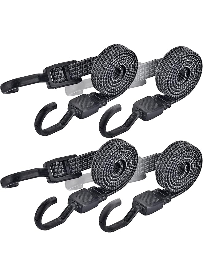 The Bros Bungee Cords with Hooks, Set of 4 Long Bungee Straps Heavy Duty Elastic Rope with Metal Hook, Extra Strong Flat Bungee Cords for Bike Motorcycle Car Caravan Trunks Camping RVs Luggage Roof Racks 100CM - Image 1