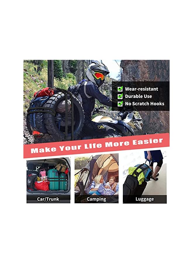 The Bros Bungee Cords with Hooks, Set of 4 Long Bungee Straps Heavy Duty Elastic Rope with Metal Hook, Extra Strong Flat Bungee Cords for Bike Motorcycle Car Caravan Trunks Camping RVs Luggage Roof Racks 100CM - Image 5