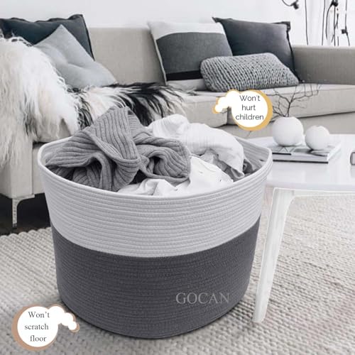GOCAN Extra Large Laundry Basket toy storage 22"X22"X14" blanket basket Cotton Rope Woven Baskets with Handles for Living Room (Grey/Beige) XXXL - Image 2
