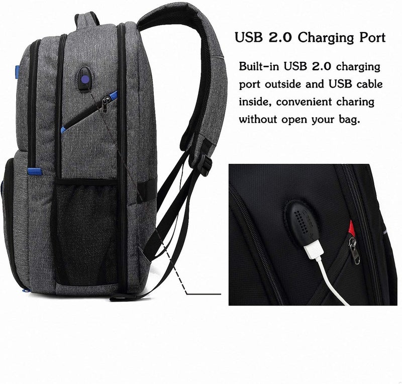 POSO 17.3 inch Travel Laptop Backpack Large Capacity College School Bookbags with USB Charging Port Business Computer Bag for Men and Women (Grey) - Image 4