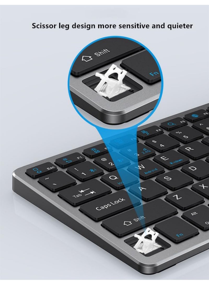 Rock Pow Portable Wireless Keyboard and Mouse Combo Bluetooth 3.0 5.0 2.4G Multi Device Compatible for PC Laptop Phone Windows iOS Android Rechargeable 78 Keys 11.2inch Length  - Image 4