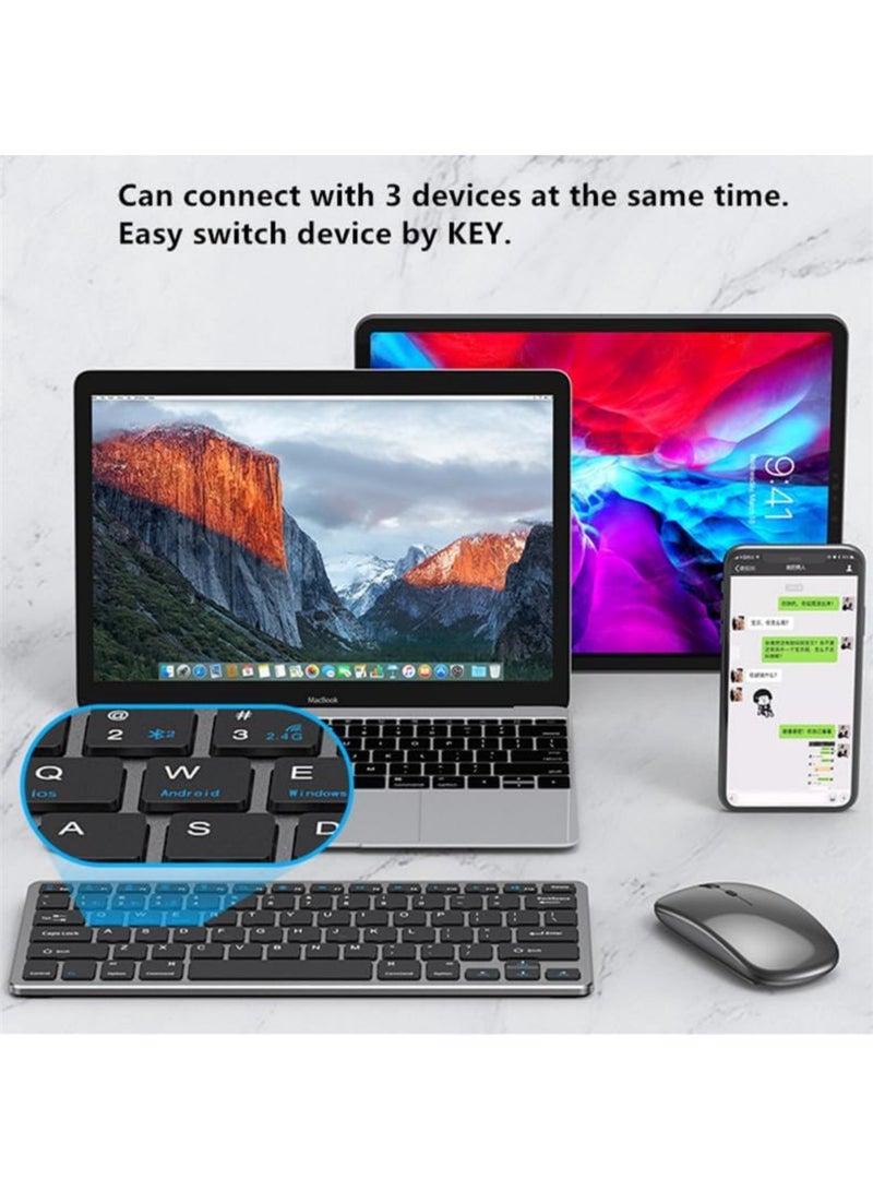 Rock Pow Portable Wireless Keyboard and Mouse Combo Bluetooth 3.0 5.0 2.4G Multi Device Compatible for PC Laptop Phone Windows iOS Android Rechargeable 78 Keys 11.2inch Length  - Image 3