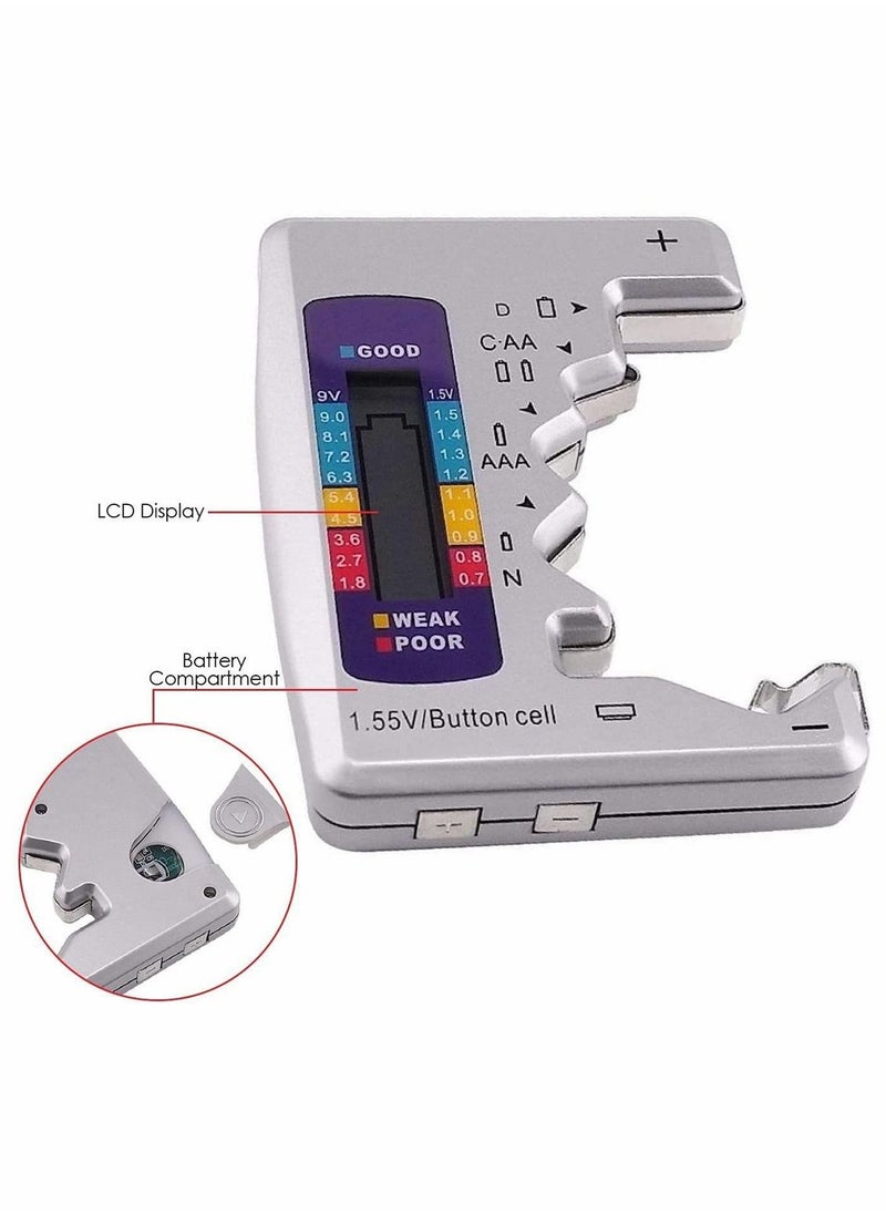 Digital Battery Tester, Universal Battery Checker C AA AAA D N 9V 1.5V ButtonCell, 3-Types Red/Yellow/Green Instructions Mini Battery Capacity Measuring Tool