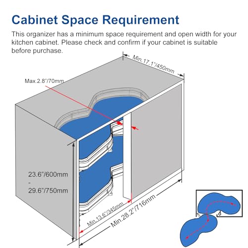 VADANIA Left Swing Pull Out Organizer for 32" Blind Corner Kitchen Cabinet, 2 Tiers Swing Tray, Soft Close, Left Handed Open - Image 2