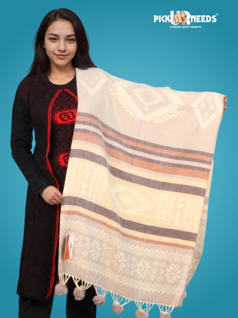 Pick Ur Needs Women's Soft Plaid Shawl Wrap Scarf with Pom Poms Warm Blanket Stole Fashionable Winter Gift for Ladies (Light Brown 2) - Image 5