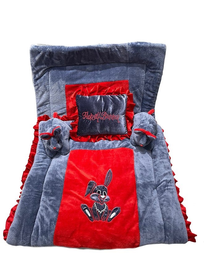 PINKS & BLUES Full Sleeping 5 Piece Baby Bedding Set with 2 Rabbit Shape Side Pillows (0-42 Months) (RED Grey) - Image 5