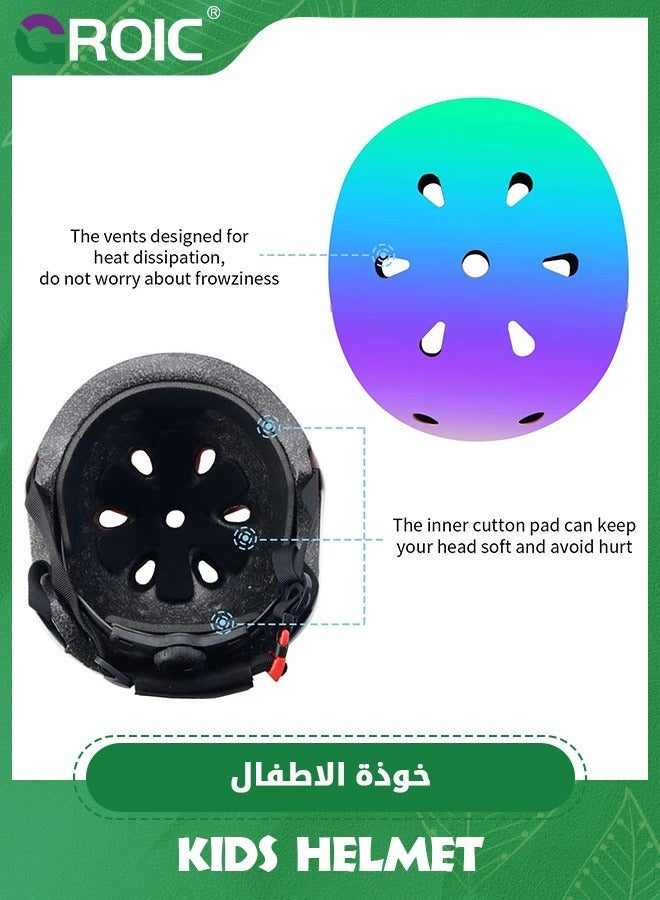 GROIC Colorful Gradient Helmet for kids, Kids Bike Helmets,Adjustable Multi-Sport Protective Gear Set,Kid Bicycle Skateboard - Image 2