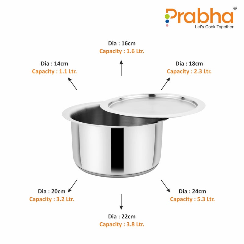 Prabha Stainless Steel Milk Topes - Ideal for Boiling and Cooking - Induction Base - 16cm - 1.6 Liter Capacity - Image 3