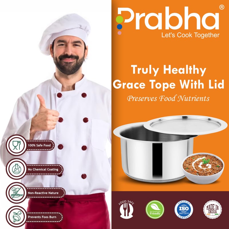 Prabha Stainless Steel Milk Topes - Ideal for Boiling and Cooking - Induction Base - 16cm - 1.6 Liter Capacity - Image 5