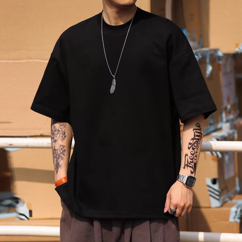 320g Heavyweight Combed Cotton Short-Sleeved T-Shirt for Men 2025 Summer Loose Half-Sleeved Pure White Cotton Classy American Style - Image 4