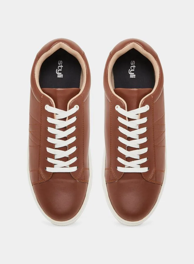 Styli  Men Tan Lace-Up Sneakers for Men | Best Price UAE