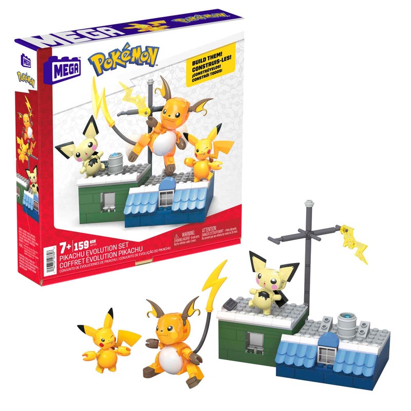 Mega Brands MEGA PokÃ©mon Action Figure Building Toys for Kids, Pikachu Evolution Set with 159 Pieces, 3 Poseable Characters, 8 Year Old Gift Idea - Image 1