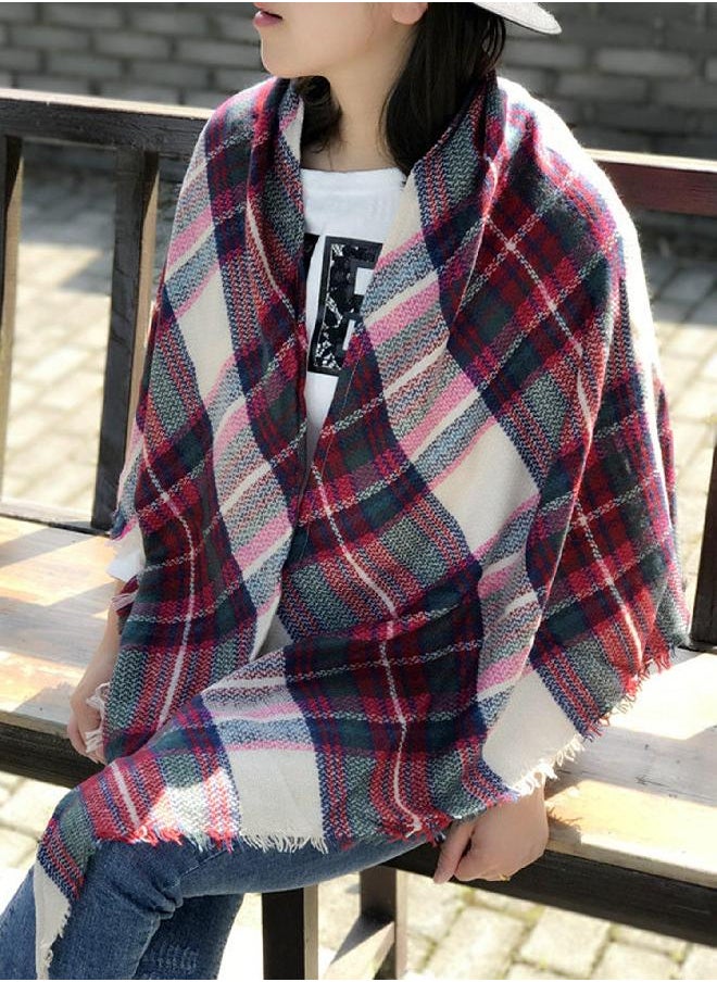 Wander Agio Wander Agio Womens Warm Scarf Triangle Shawls Large Scarves Stripe Plaid Fichu Beige Pink Colour 1  - Image 2