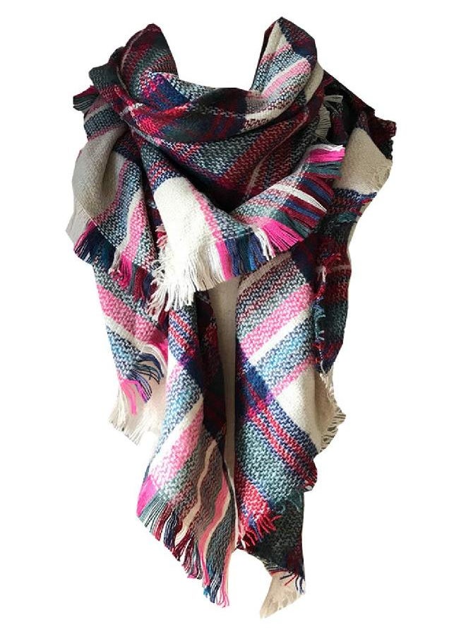 Wander Agio Wander Agio Womens Warm Scarf Triangle Shawls Large Scarves Stripe Plaid Fichu Beige Pink Colour 1  - Image 1