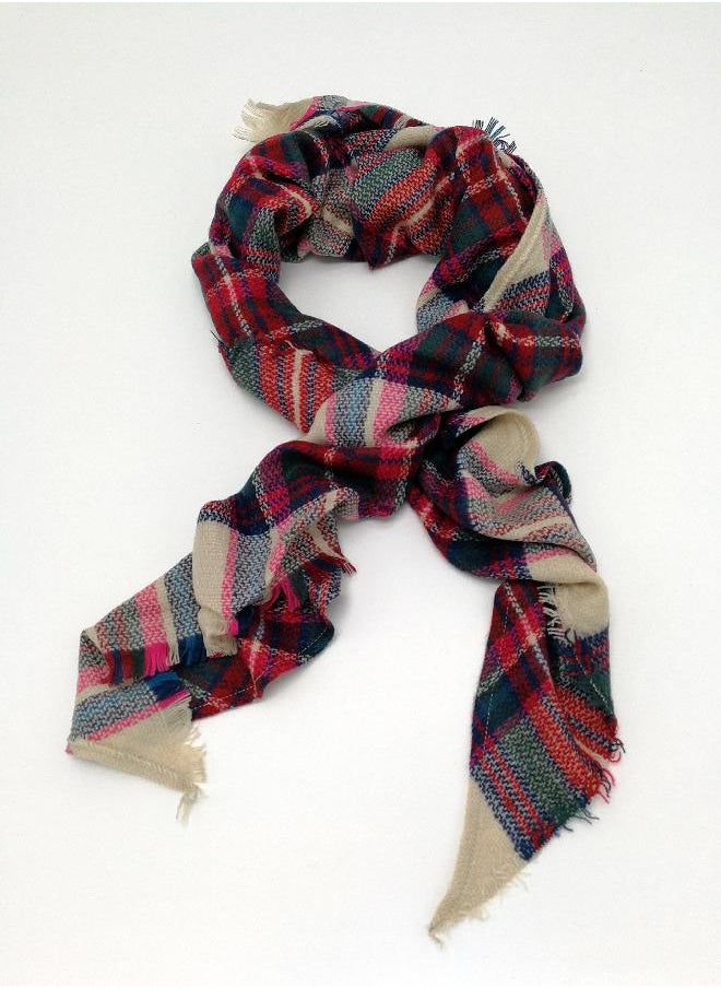 Wander Agio Wander Agio Womens Warm Scarf Triangle Shawls Large Scarves Stripe Plaid Fichu Beige Pink Colour 1  - Image 3