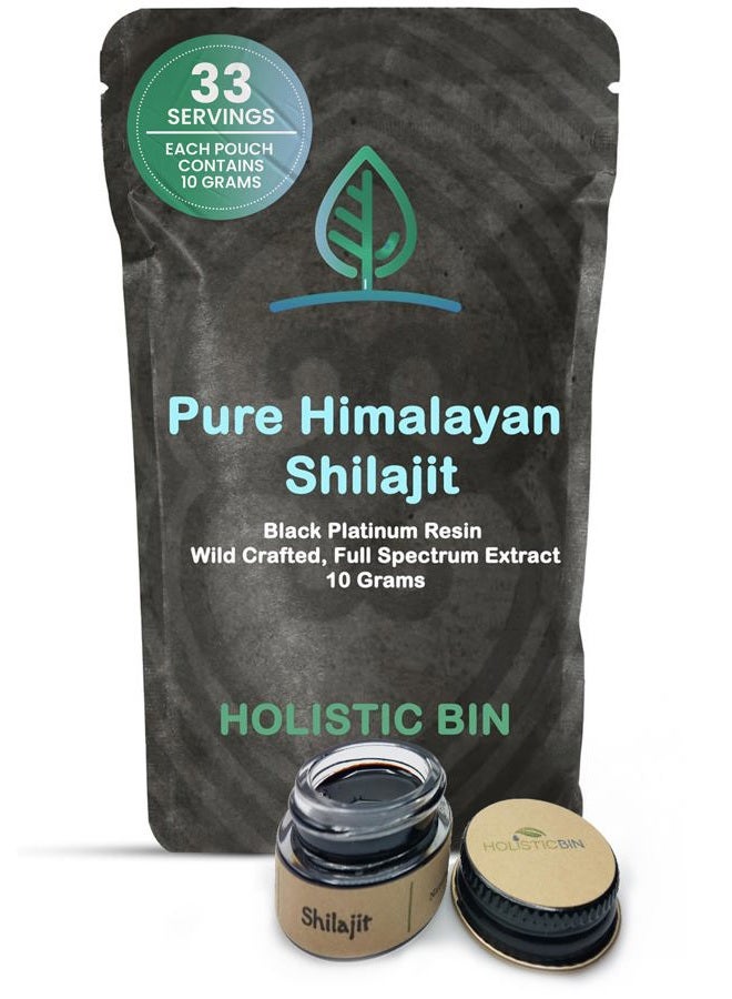 Holistic Bin Shilajit Resin - Himalayan Fulvic & Trace - Black Platinum Resin - Shilajit Extract - Mix Into Liquids - Serving Spoon Included - 10g - Image 1
