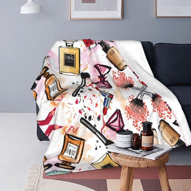 Wisedeal Cosmetic and Makeup Theme Blanket Comfort Print Flannel Throw Blanket Daughter Mom Friend Aunt Girlfriend for Couch Sofa Chair Bed Office Adults Women Girl Decorative Gift 50x 60 - Image 2