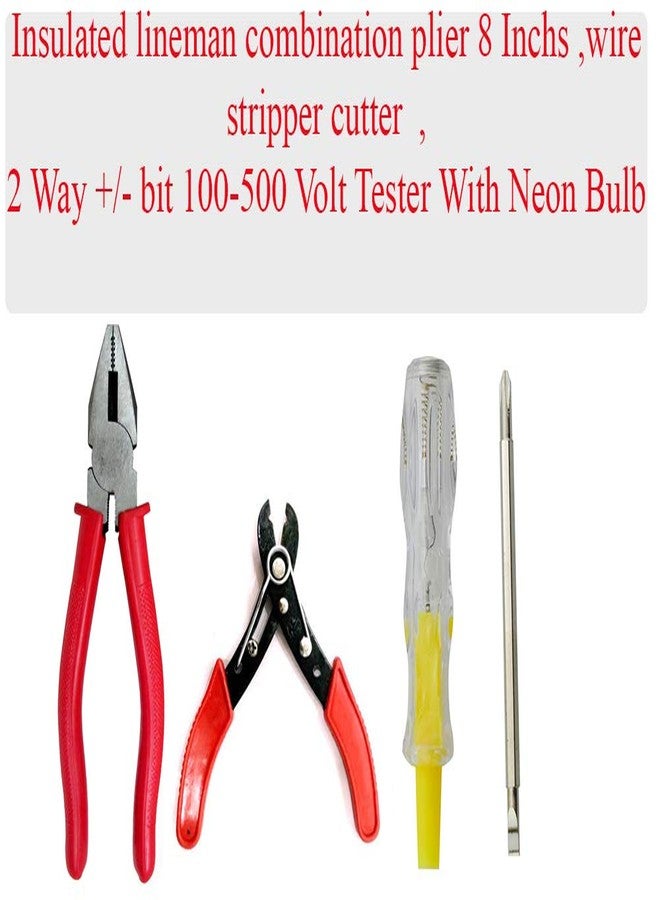 MLD Adjustable Spanner Wrench Size (8, 10, 12 mm) Hand Tool Kit Set Combo + 8 inchs Combination Plier + Line Tester +/- and Wire stripper cutter(Material Metal and Plastic) (Multicolor) Pack of 1 - Image 2