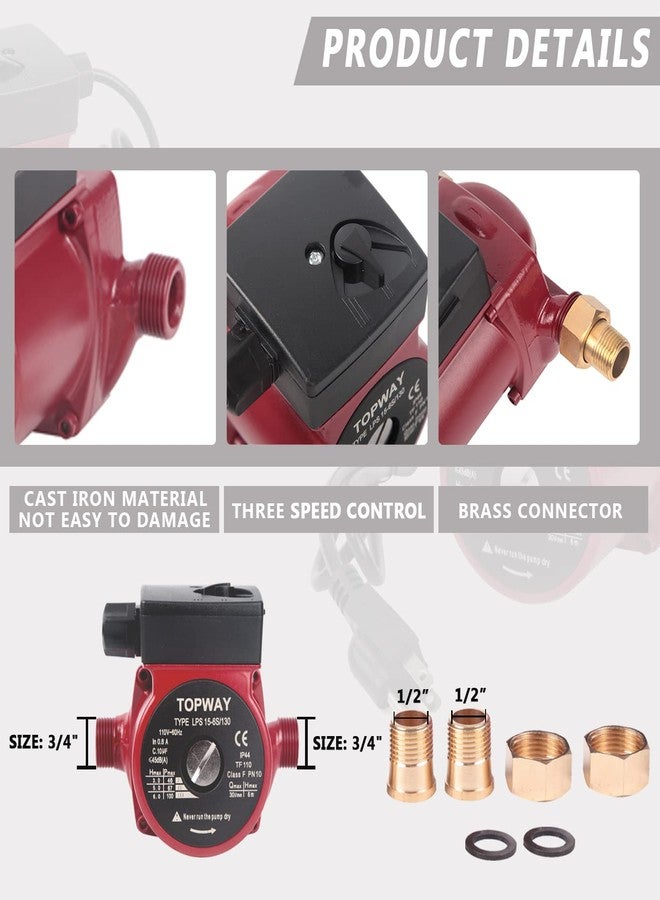 توب واي مضخة تدوير الماء الساخن TOPWAY 3/4" NPT 110V بثلاث سرعات، مضخة تدوير لنظام سخان الماء - Image 2