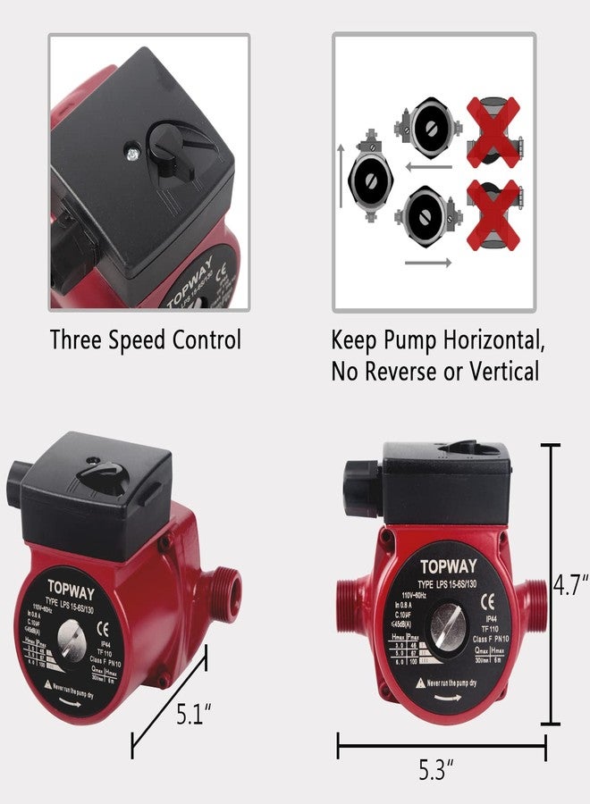 توب واي مضخة تدوير الماء الساخن TOPWAY 3/4" NPT 110V بثلاث سرعات، مضخة تدوير لنظام سخان الماء - Image 4