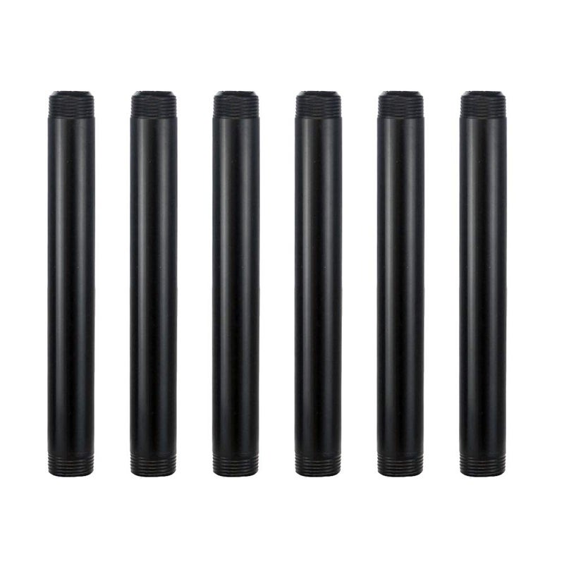 GeilSpace 6 Pack 3/4" Ã— 8" Pre-Cut Black Metal Pipe, Industrial Steel Fits Standard Three Quarters Inch Black Threaded Pipes and Fittings - Vintage DIY Industrial Shelving (3/4" Ã— 8")