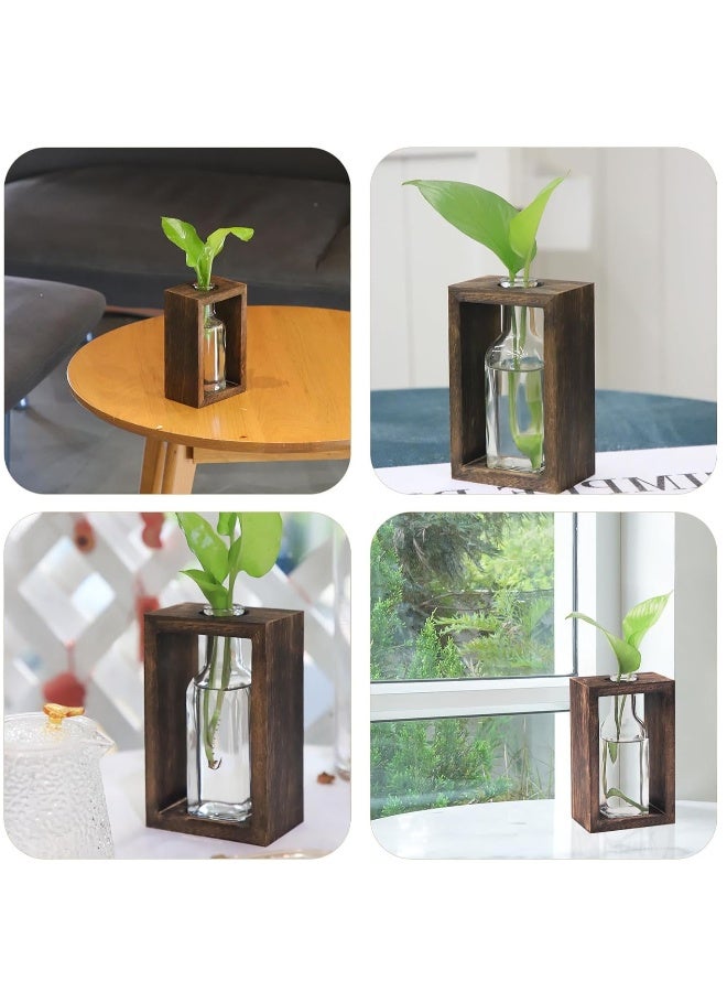 Plant Terrarium with Wooden Stand,Plant Wooden Station with Glass Vase for Hydroponic Plant Desktop Wooden Holder for Indoor Plants Home Garden Office Decoration Plants Plant Holder Lover Gifts - Image 4