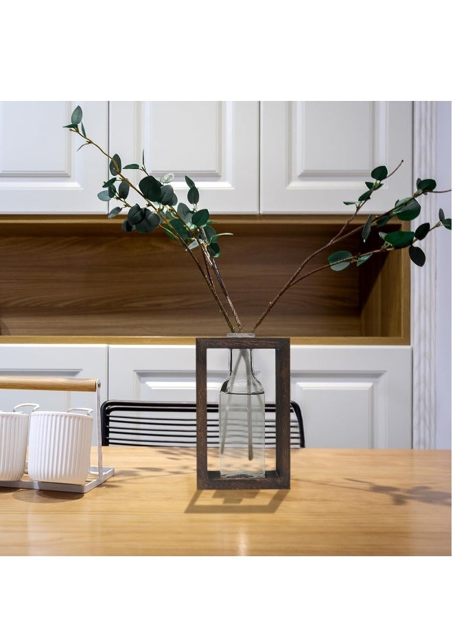 Plant Terrarium with Wooden Stand,Plant Wooden Station with Glass Vase for Hydroponic Plant Desktop Wooden Holder for Indoor Plants Home Garden Office Decoration Plants Plant Holder Lover Gifts - Image 3