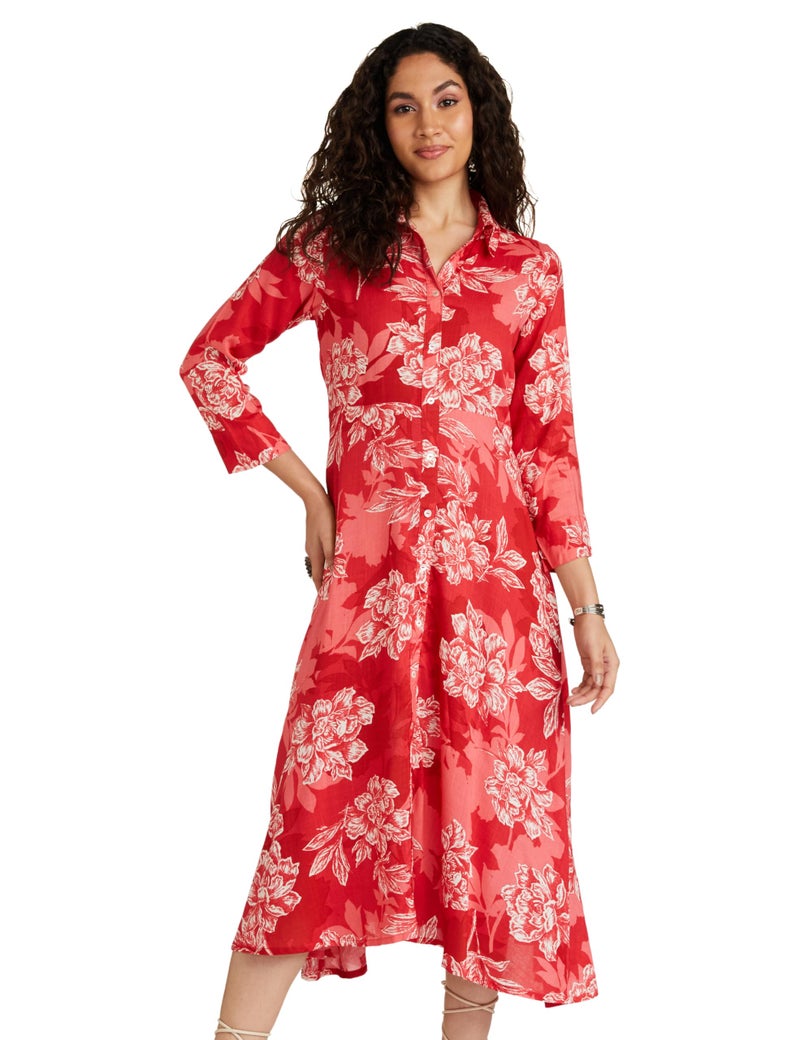 Biba Women's Red Straight Rayon Printed Dress - Image 1