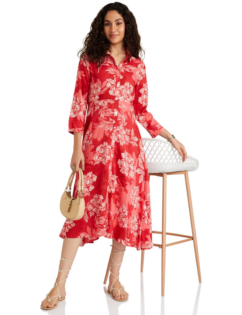 Biba Women's Red Straight Rayon Printed Dress - Image 2