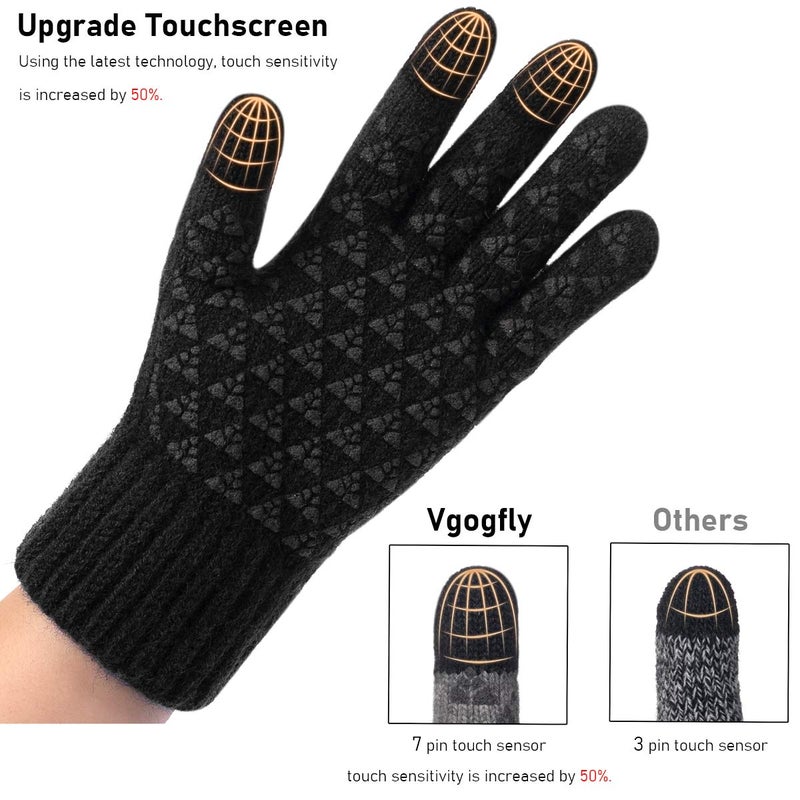 Vgogfly Winter Knit Gloves Warm Full Fingers Men Women with Upgraded Touch Screen - Anti-Slip Glove Fleece Lined, Dark Grey, Medium - Image 4
