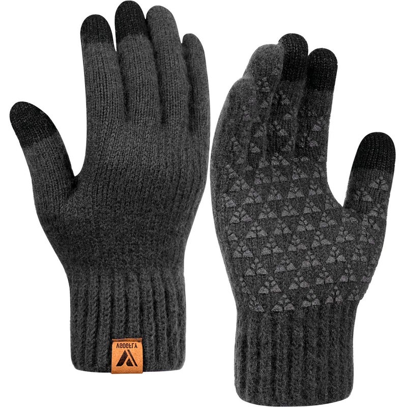 Vgogfly Winter Knit Gloves Warm Full Fingers Men Women with Upgraded Touch Screen - Anti-Slip Glove Fleece Lined, Dark Grey, Medium - Image 1