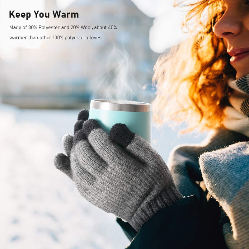 Vgogfly Winter Knit Gloves Warm Full Fingers Men Women with Upgraded Touch Screen - Anti-Slip Glove Fleece Lined, Dark Grey, Medium - Image 3