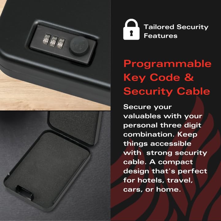 FireKing Mini Safe with Combination Lock, Lock Box for Home, Compact Home Safe for Valuables, Small Portable Lockbox, Black - Image 4